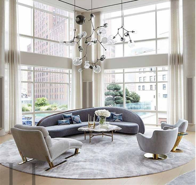 Double-height living room in the Burj Khalifa Luxury Suites